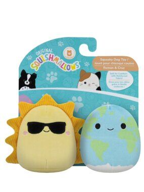 Squishmallows 3.5in Dog Toy 2-Pack Squeaky Planet & Sun Plush Pet Toys